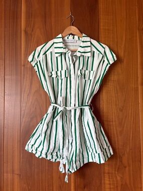 Petal and pup White and Green Striped Button Romper medium